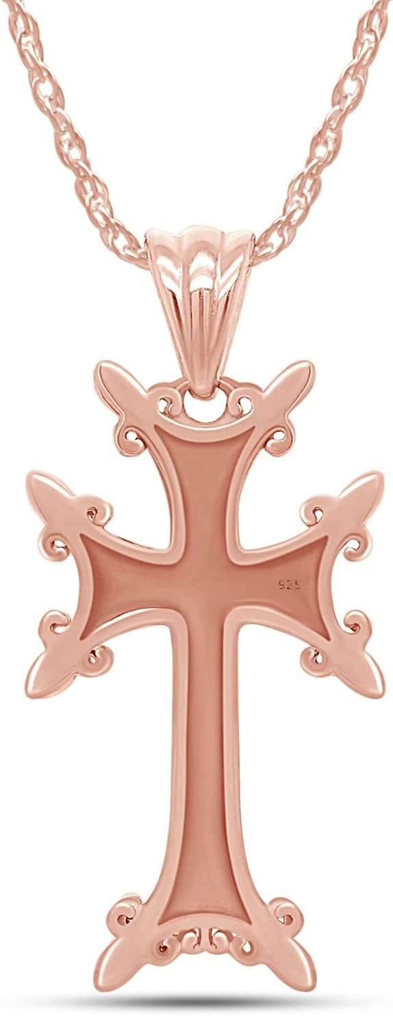 AFFY Khachkar Armenian Cross Pendant Necklace for Women & Men, 14K Gold Over 925 Sterling Silver Religious Christian Jewelry with 18" Rope Chain, Faith Gift - Image 4