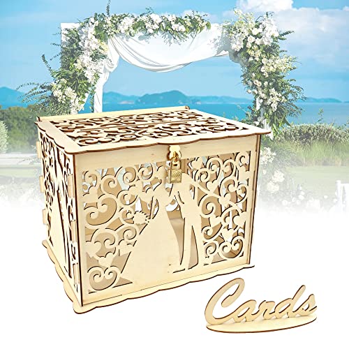 HITZESTAO Caja de Madera para Sobres de Boda Caja para Sobres Dinero Boda Caja Tarjeta Regalo Caja para Guardar Tarjetas de Presentacion Cajas para Meter Sobre de Boda Tarjeta Regalo 24.8x19.8x18.7cm Cover