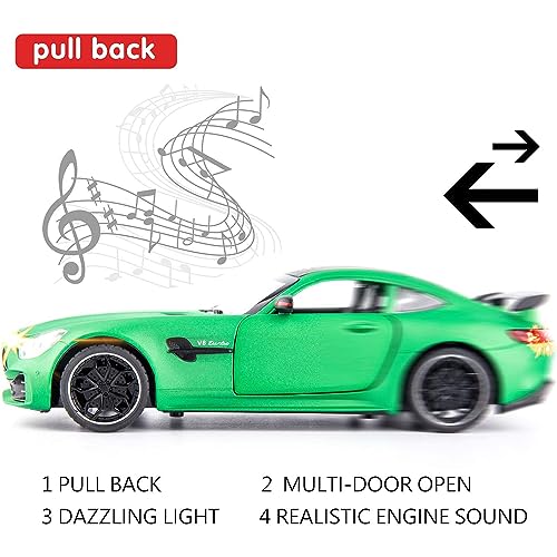 Image of New 1:24 AMG GTR Diecast Alloy Metal Pull Back Car with Openable Doors Music Sound and Light Vehicle Toy Car for Kids Boys (Red)