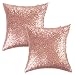 Kevin Textile Sequins Decorative Luxurious Home Party Square Pillow Case Cushion Cover, 18"x18", Hidden Zipper Design, 2 Cover Packs(Rosegold)