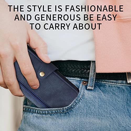 ESONG Wallet Case for Xiaomi 11T/11T Pro, Premium PU Leather Zipper Pocket Magnetic Flip Stand Case Cover with Wrist Strap - blue - Image 4