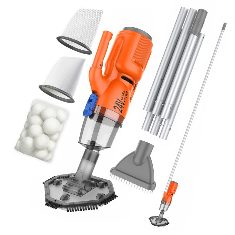 Aspirapolvere portatile senza fili da 24 V, 43.000 Pa, iperaspirazione da 43.000 Pa, microfiltrazione a sfera in fibra 3D a 3 fasi, filtro fine, tanica XL da 1,1 l, palo da 2,1 m e 2 testine, per