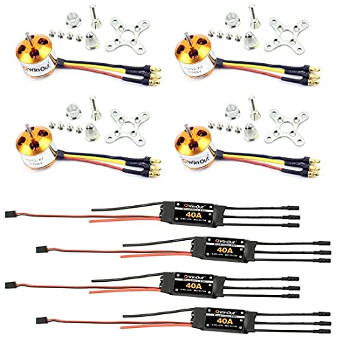 QWinOut 4Pcs A2212 2200KV Brushless Motor 13T + 4Pcs 2-4S 40A RC Brushless ESC Simonk Firmware 5V 3A BEC for 2 to 3s Lipo Battery, for DIY Drone Kit