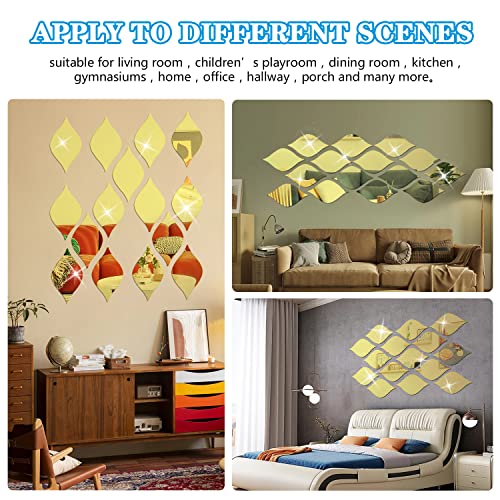 Kroshine Mirror Wall Stickers Teardrop 15Pcs Peel And Stick Mirror Tiles Self Adhesive Wall Decals Home Decorative For Bedroom Living Room 3D Acrylic Art Diy Wall Panels (Gold 20X11.5Cm) #TOP6