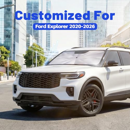 Image of Car Windshield Sun Shade for Ford Explorer 2020-2026 -[Reflective Coated Fabric] Sunshade Umbrella for Front Window, Car Shades Sun Visor Keep Car Cool and Protects Interior, 1:1 Exact Fit