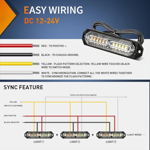 Image of Nilight 8PCS LED Strobe Lights 12V 24V Amber White Sync Feature Ultra Slim | Amber White 12 LED Emergency Hazard Warning Light Flashing Warning Mini Surface Mount Grille for Car Truck Camper trailer SUV