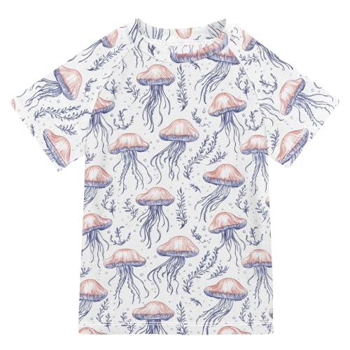 Kids Bathing Suit Short Sleeve Girls Swimsuit 7T Cute Jellyfish White