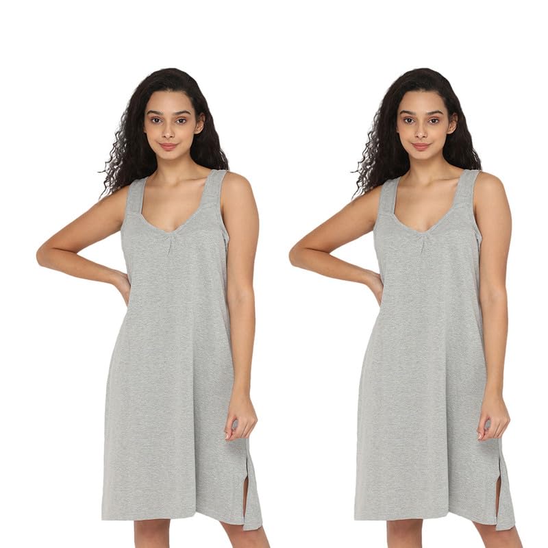 Image of INTIMACY LINGERIE Knee-Length Cotton Slips for Women Maxi Nighty Slip 3 /4 Slip Short Nighty Comfortable Cotton Night Slip for Women