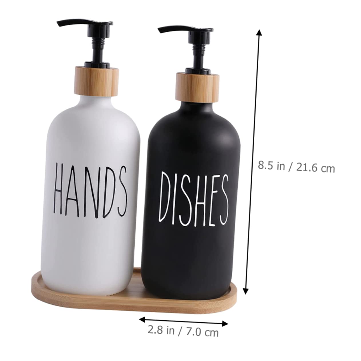 Dispensador de Jabón Líquido de Vidrio con Bomba, 1 Juego | Bandeja de Madera Incluida, para Lavabo y Ducha, Recargable Diseño de Presión