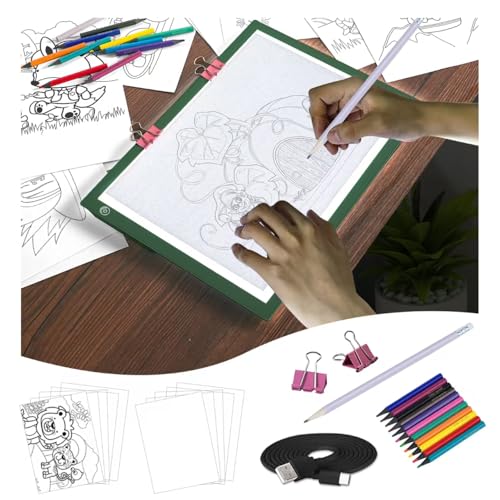 LooEooDoo A4 Rechargeable Tracing Pad Kit, LED Light Tablet Coloring Tracer Arts and Crafts Writing Drawing Board for Weeding Vinyl, Diamond Art, Sketching, Tracing and Animation (Green)
