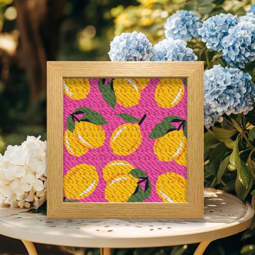 Image of BEUNITONE DIY Punch Needle Kits for Beginners,Lemon Pre-Printed Pattern,Embroidery Punch Needle Starter Kits for Adults,Includes Pre-Printed Cloth,Yarns,Hoops,Threader and Instruction