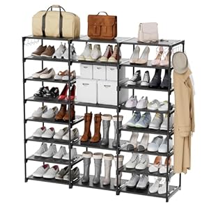 VIZUN 8 Tier Large Shoe Rack Organizer, 45-50 Pair Shoes Boots Storage, Metal Shoe Shelf Closet, Sturdy Heavy Duty Shoe Tower for Entryway Garage Living Room Black
