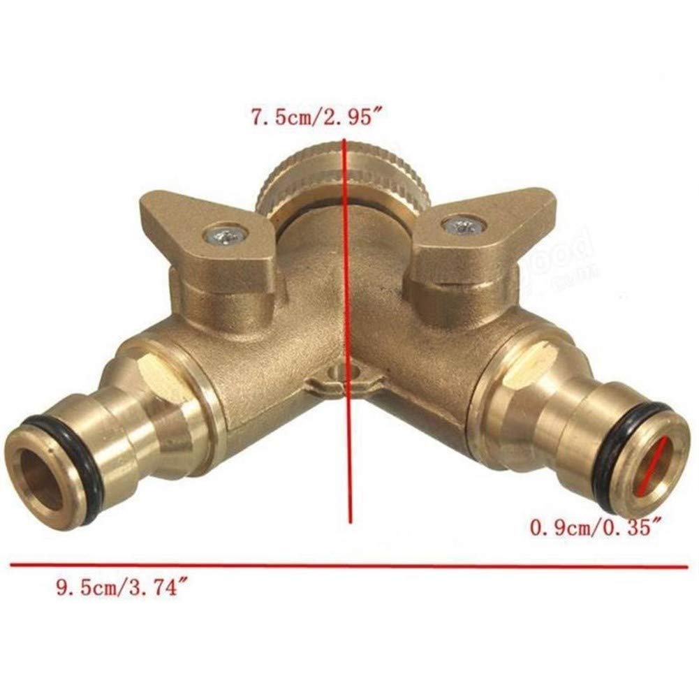 Rubinetto per Tubo dell'Acqua in Ottone Connettore rapido con attrezzo per irrigazione da Giardinaggio Splitter a 2 Vie da 3/4 di Pollice