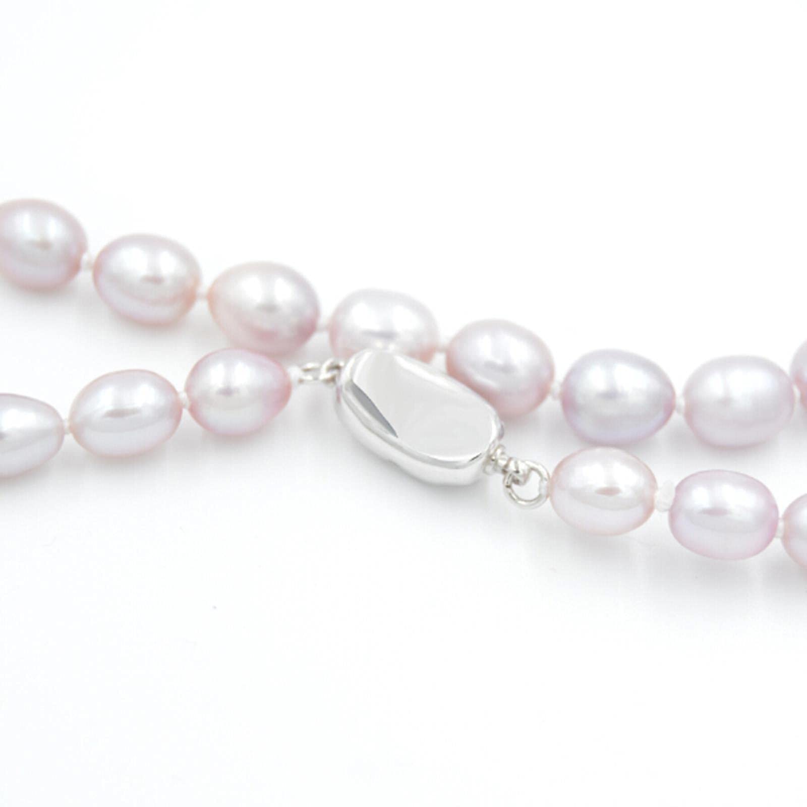 LOKILOKI Collar De Perlas Naturales De 7-8 Mm, Joyería De Perlas De Agua Dulce De Arroz para Mujeres, Regalo Clásico del Día De La Madre, 40 Cm