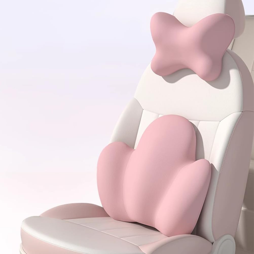 Cuscino Lombare Auto, Supporto Lombare Auto in Memory Foam, Cuscino Lombare Ergonomico, Cuscino Lavabile per Auto, Ufficio, Viaggio,Rosa