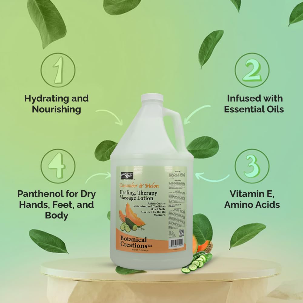 PRO NAIL - Healing Therapy Massage Lotion - Professional Pedicure, Body and Hot Oil Manicure, Infused with Natural Oils, Vitamins, Panthenol and Amino Acids (Cucumber and Melon, 1 Gallon) - Image 2