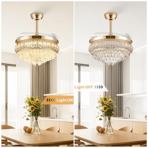 Image of 48 inch Gold Fandelier Ceiling Fan with Light, Chandelier Fan