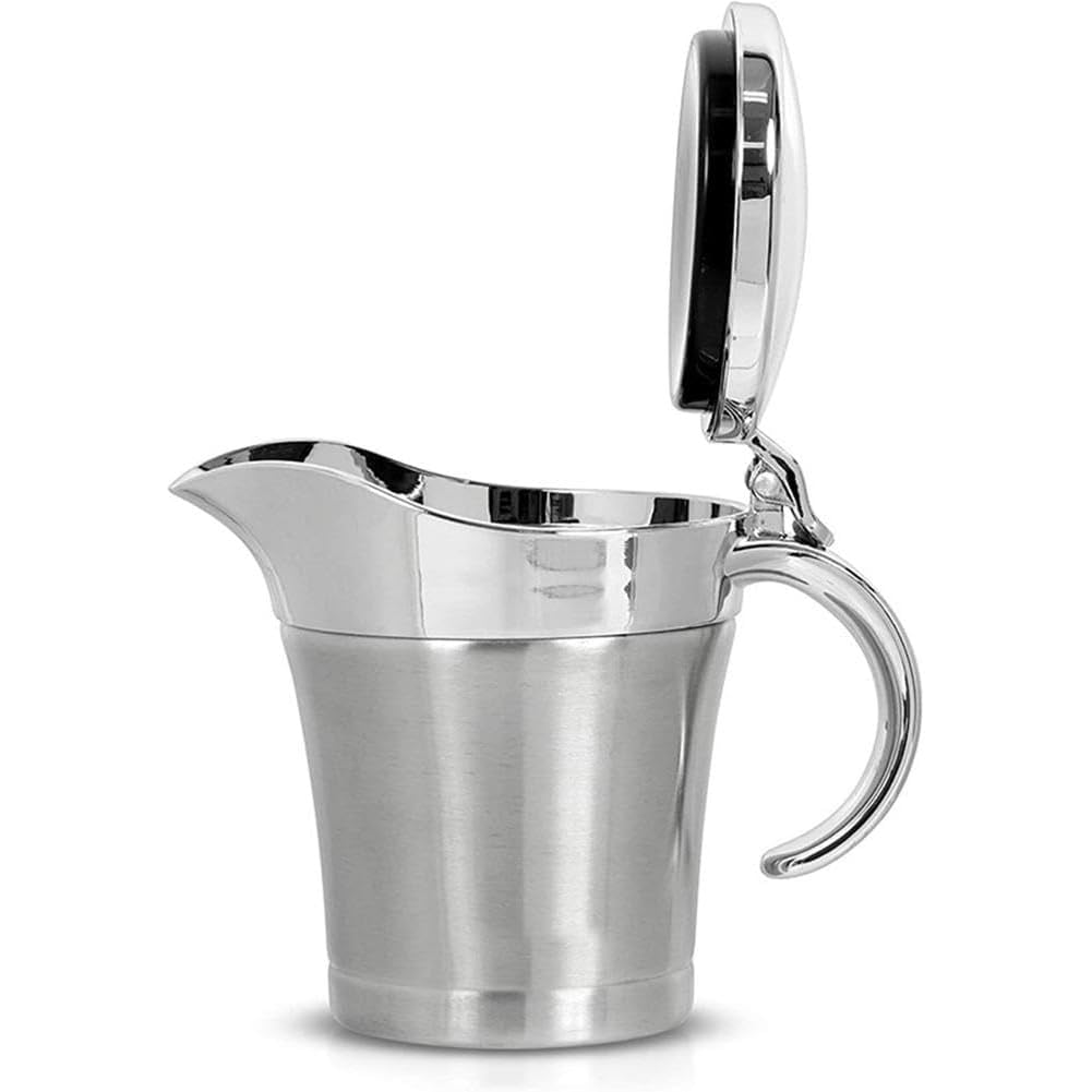 Isolierte Sauciere aus Edelstahl, doppelwandiges Design mit tropffreiem Deckel, 500 ml, ergonomischer Griff zum Servieren von heißen oder kalten Saucen, Milch, Vanillepudding und Sahne