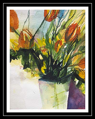 Gelbe Tulpen in Vase 23x30,5 cm original Aquarell