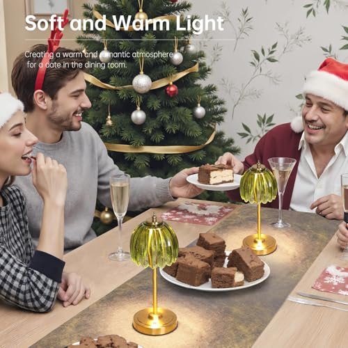 Image of Shenmoyl Tulip Table Lamp with 5000mAh Battery & Touch Control, Cordless Table Lamp with 3 Colors, Dimmable Rechargeable Table Lamps for Bedroom, Nightstand, Living Room, Entryways (Green Tulip)