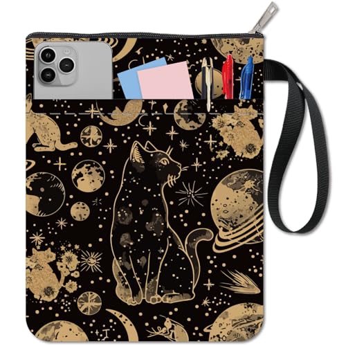 CRASPIRE Cat Book Covers Galaxy Book Sleeve Planet Moon Book Protector for Paperbacks Washable Fabric Cloth Book Cover with Zipper and Extra Sleeve Pocket for Book Lovers Classmate Gifts