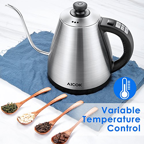 Aicok Electric Kettle [Upgrade] Electric Gooseneck Kettle with Temperature Control 104°F-212°F, Pour Over Coffee Kettle 1.0L Full Stainless Steel Interior & LED Display, Fast Tea Kettle 1000W - Thumbnail 7