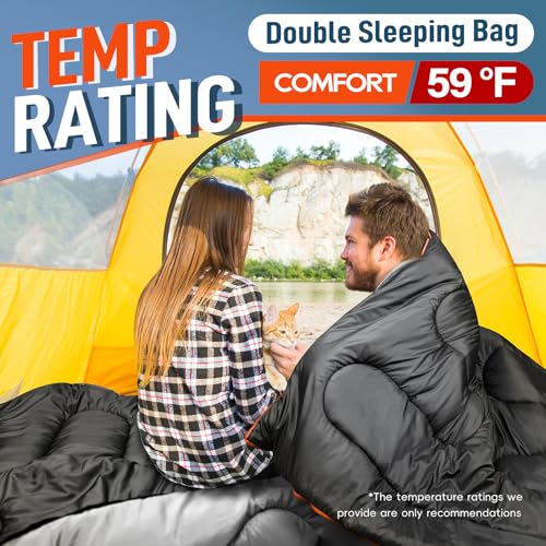 Image of MEREZA Double Sleeping Bag for Adults Mens with Pillow, XL Queen Size Two Person Sleeping Bag for All Season Camping Hiking Backpacking 2 Person Sleeping Bags for Cold Weather & Warm