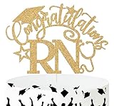 Ferburitar Congratulations RN Cake Topper, Congrats Nurse/BSN Cake Decor, 2026 Nursing School Grad Graduation Party Decorations Supplies, Gold Glitter