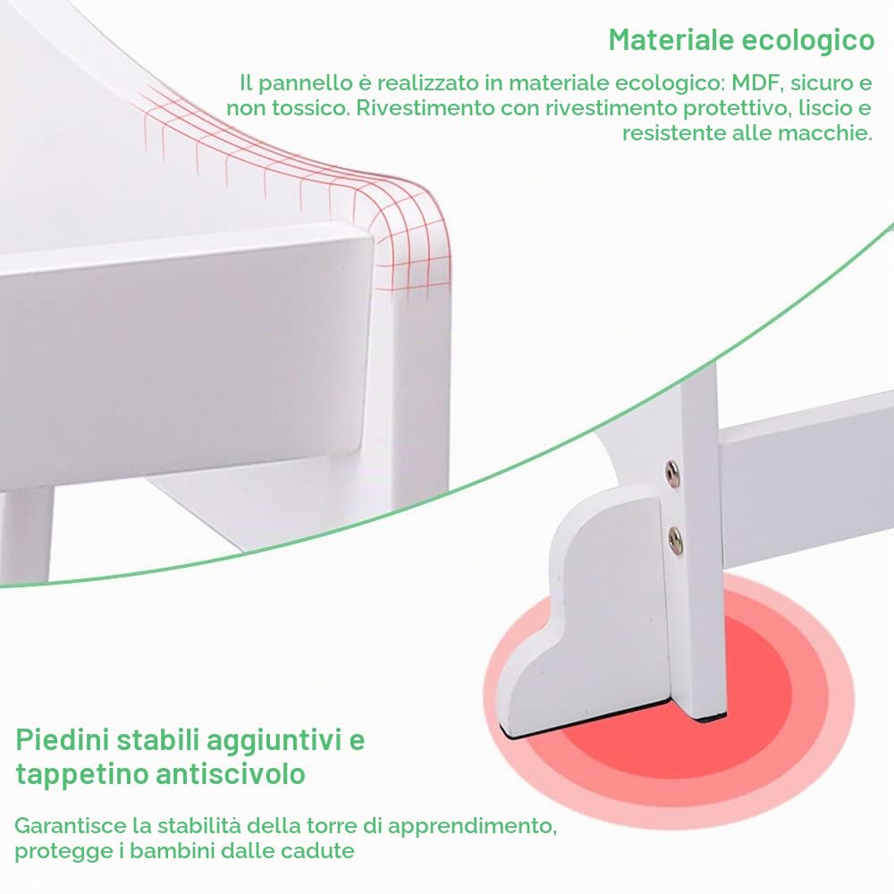 YOLEO Torre di apprendimento Transformer, Torre Montessori per bambini e neonati, pieghevole Learning Tower con lavagna bianca e nera magnetica, bianco - legno (White)