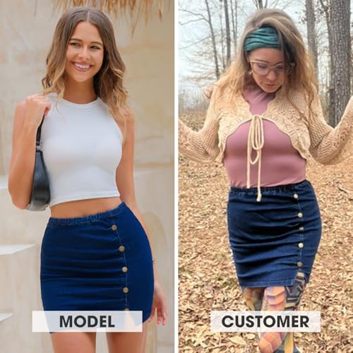 EXLURA Womens Mini Denim Skirt High Waisted Stretchy Jean Skirts with Slit Trendy Casual Slim Fit Short Skirts2