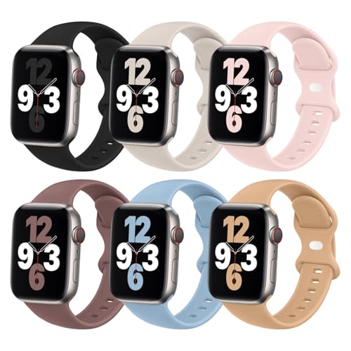 Image of (6 Packs) Sport Bands Compatible with Apple Watch Band 38mm 40mm 41mm 42mm 44mm 45mm 46mm 49mm Silicone iWatch Band Ultra 3 2 1 SE Series 11 10 9 8 7 6 5 4 3 2 1 Women Men