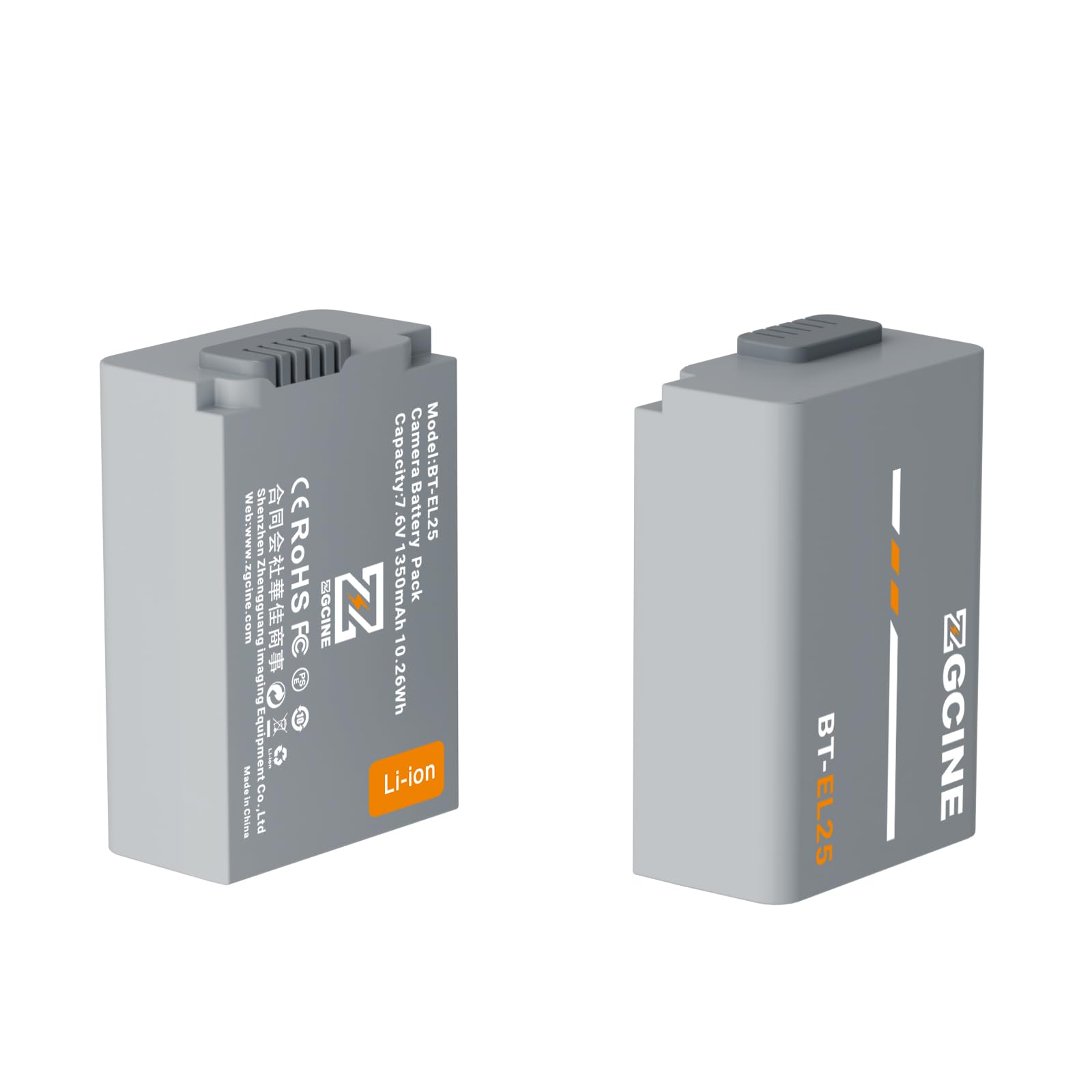 ZGCINE BT-EL25 1280mAh Grey High Capacity Camera Battery for Nikon Z30, Z50, and Zfc Cameras