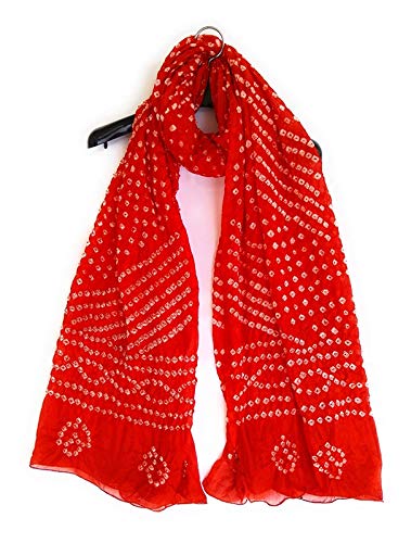 Image of PK HUB Women's Jaipuri Rajasthani Bandhani Dupatta | Art Silk Bandhej Dupatta with Gota Patti Work & Tassels (Free size)