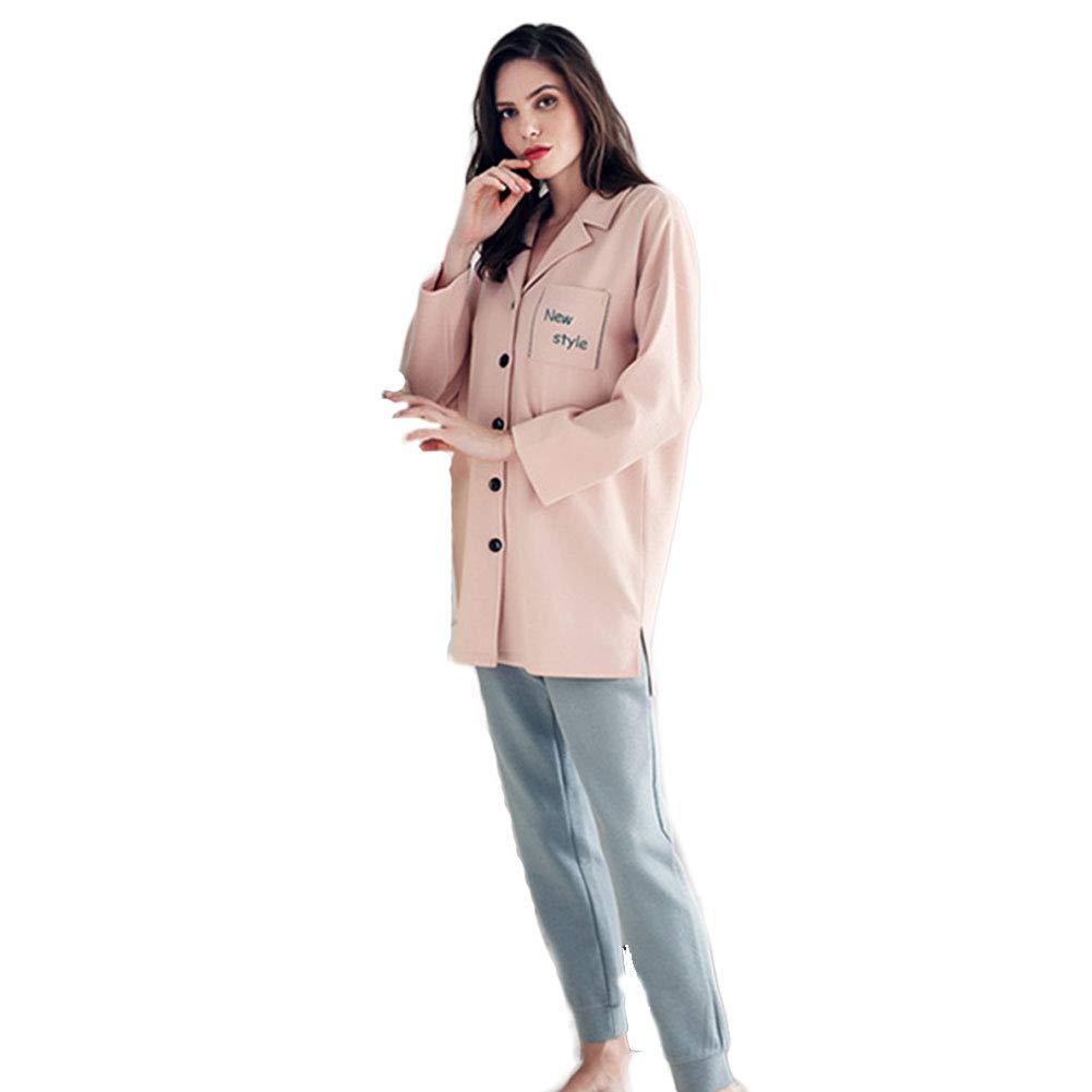 Women Pyjamas Set 100% Cotton Cosy Set of Loungewear Button Front Long Sleeve And Pants Sleepwear Loungewear for All Seasons, Lapel Design, 2-Piece,A,L