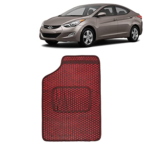 Image of Kingsway Dotted Design Car Floor Foot Mats Universal Fit for Hyundai Elantra, Model Year : 2010-2015, Water and Dustproof, Color Red, Set of 5 Pieces