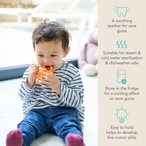Image of Matchstick Monkey Infant, Antimicrobial Silicone Teether, Easy to Grip, Bpa Free, 3 Months Old+, 10 Cm, Easy to Hold & Naturally Fits in Mouth, Stimulates and Massages Sore Gums, Orange Mini Monkey