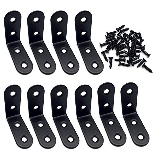10 Piezas Soporte Estanteria FUJIE 90 Grado forma de L Soporte de ángulo Esquina Soporte de Acero Inoxidable para Estante de Carga Pared Colgantes con Tornillos - Negro, 40 x 40 x 17 mm Cover