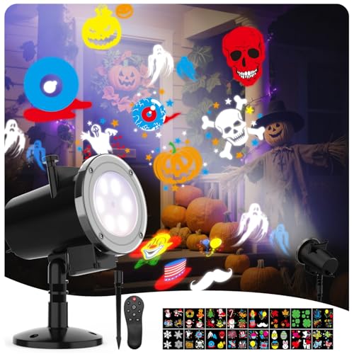 Elec3 Holiday Christmas Halloween Led Projection Light 12W, 16 Slides Projector Light Waterproof with RF Romote Used for Home Party Holidays Halloween Decoration