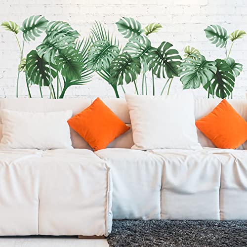 Plants Wall Decals Tropical Leaves Wall Stickers Decorations For Living Room, Palm Leaf Wall Decals Green Natural Wall Posters Vinyl Peel And Stick Art Murals Decor For Bedroom Office #TOP2