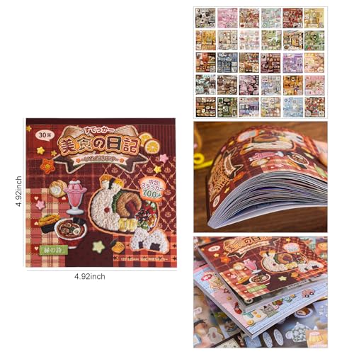 Image of Girl's Japanese Retro Sticker Book, 700+ Kawaii Old Showa Style Embroidered Stickers, Cute Food Theme for DIY Scrapbooking Journaling Handbook Decoration