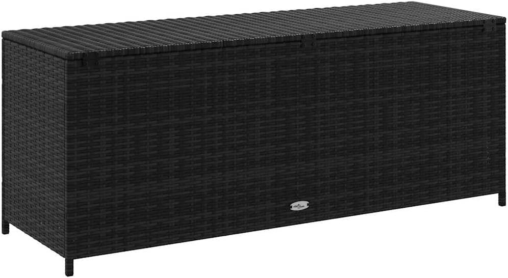 Garden Storage Box Black PE rattan with powder-coated steel frame, waterproof outdoor storage chest, patio storage box for cushions and pillows, deck box with seating for two