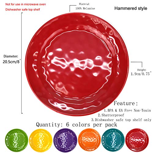 Kx-Ware Melamine Plates Set Of 6, 8-Inch 100% Melamine Salad Plates For Everyday Use, Break-Resistant And Lightweight, Multicolor #TOP1