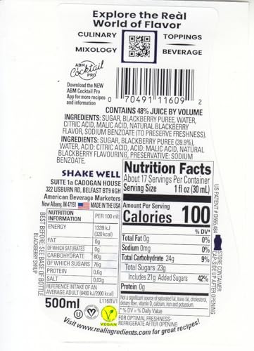 BLACKBERRY RE&Agrave;L, Blackberry Puree Infused Syrup, 16.9 FL OZ Squeezable Bottle (Pack of 1)