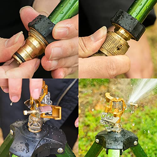 Hourleey Impact Sprinkler on Tripod Base, 2 Pack Heavy Duty Sprinklers for Lawn Yard Garden, 0-360 Degree Large Area Coverage, 3/4 Inch Connector Extension Legs Flip Locks with Brass Head by Hourleey - Used condition - Image 7