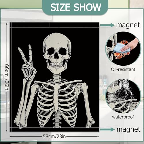 Image of Halloween Skeleton Refrigerator Magnet Cover,Gothic Smiling Skull Washable Dishwasher Magnets Decorative Cover,Home Kitchen Decorative Dishwasher Front Panel Cover 23x26 Inch
