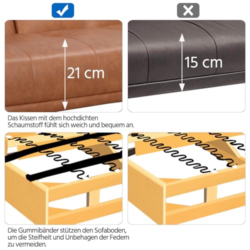 Yaheetech 3er-Sofa Schlafsofa Couch mit Tassenhalter Gästebett, Rückenlehne neigbar 105°/140°/180°, 167 x 81,5 x 75 cm, 350 KG belastbar, braun Kunstleder