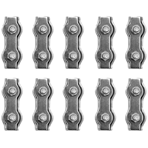 10PCS M8 Wire Rope Clamp Set Duplex Clips Stainless Steel 2-Post Cable Clamp Double Wire Rope Clip Fastener for Wire Cables