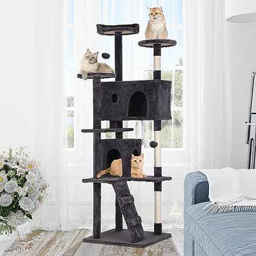 Casa para gato con rascador, torre de 21 pulgadas gris miniatura 2