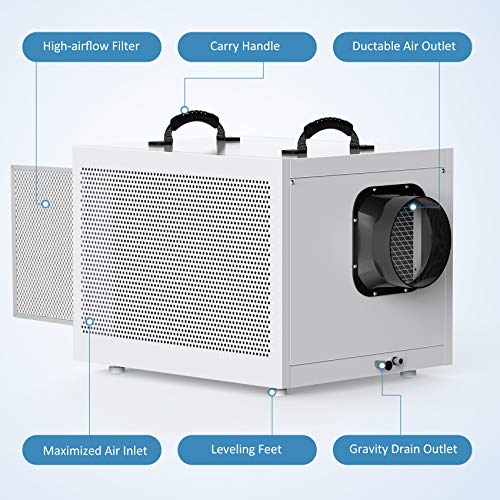 COLZER Crawlspace Commercial Dehumidifier with Pump and Drain Hose 145 Pints/Day (Saturation) 70 Pints/Day (AHAM) Humidity Control for up to 6,000 sq ft Basements, Water Damage Storage - Thumbnail 7