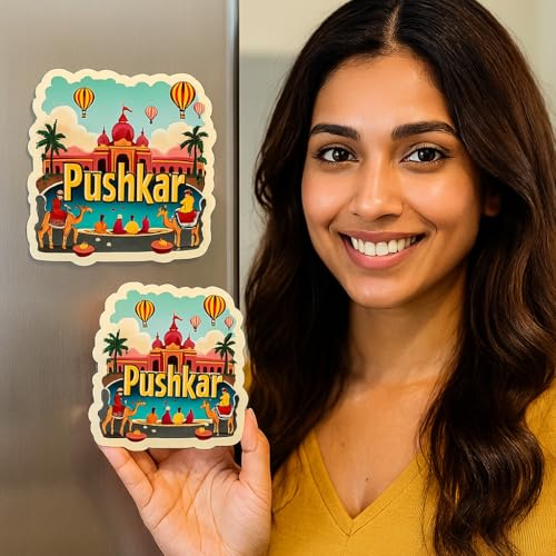 Image of Naxon Pushkar Town Theme Souvenir Wooden Refrigerator Stylish Fridge Magnet - Fridge Decoration Magnet for Kitchen & Home Decor | Perfect Souvenir Gift | Size 3x3 Inches | Pack of 1